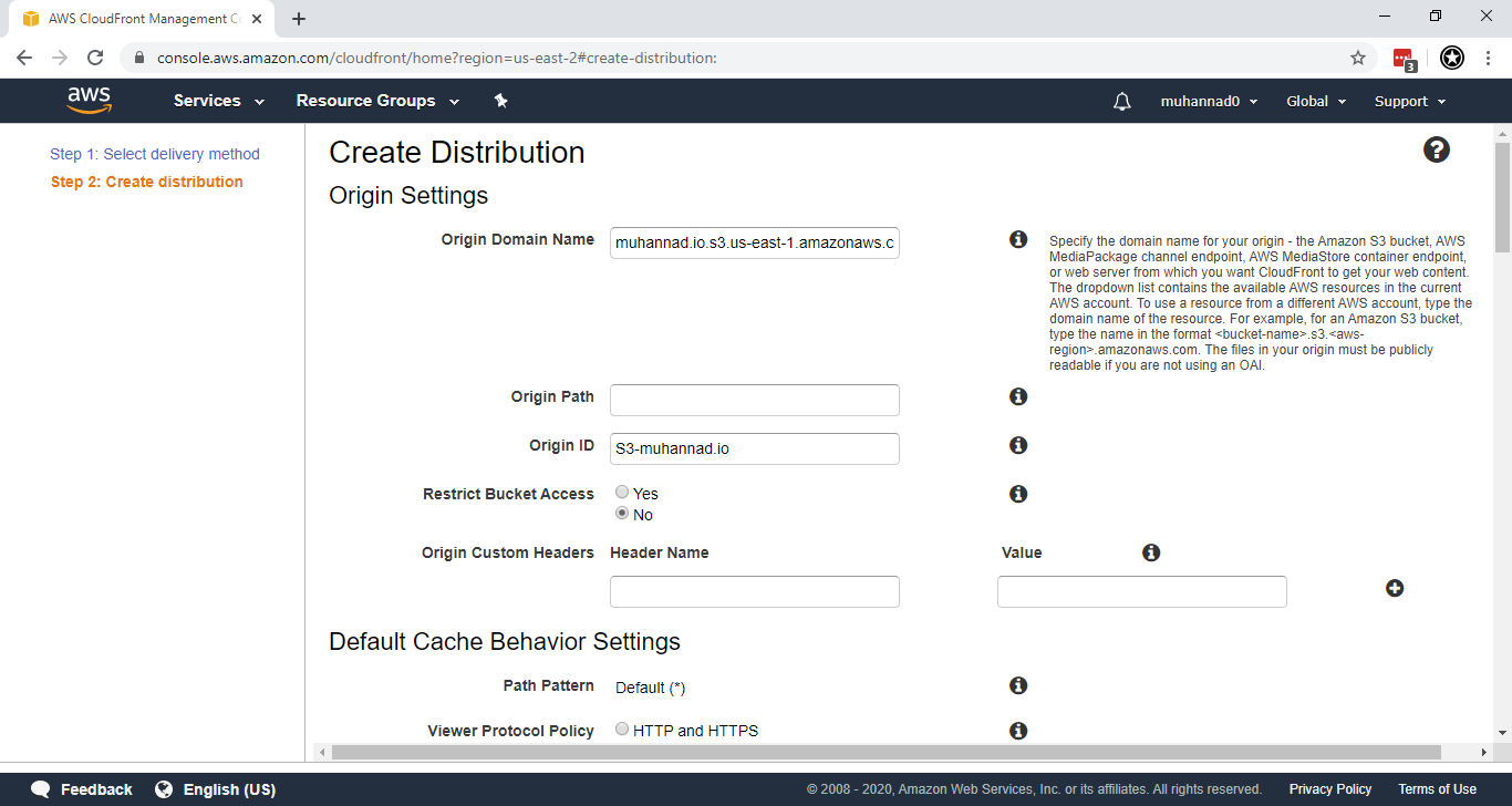 Cloudfront Origin Settings